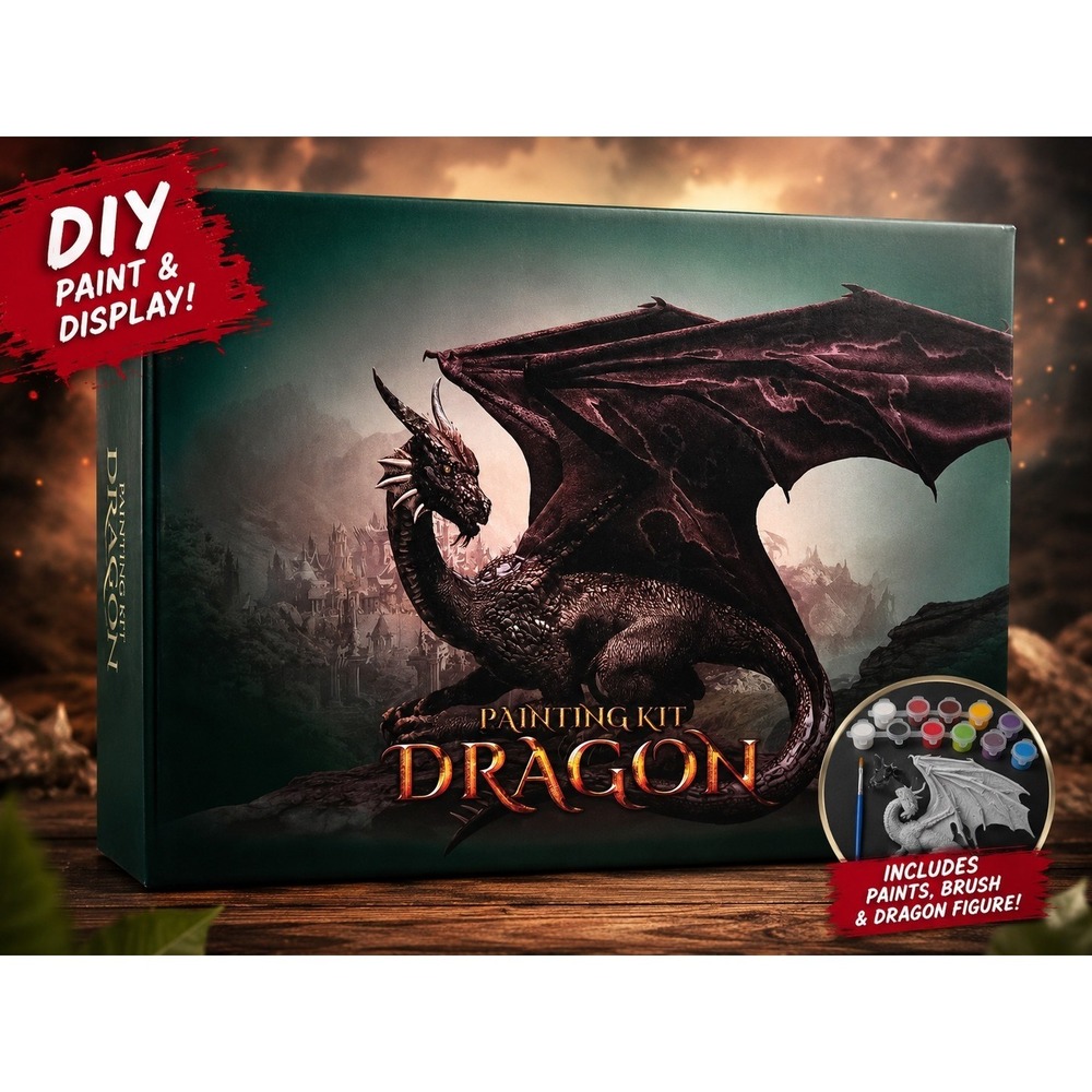 Dragon Painting Kit DIY Craft Set Fantasy Dragon Figure Paint & Brush Gift New